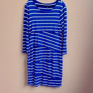 Cupio Long Sleeve Jersey Knit Layered Stripe Dress | Blue/White , sz M